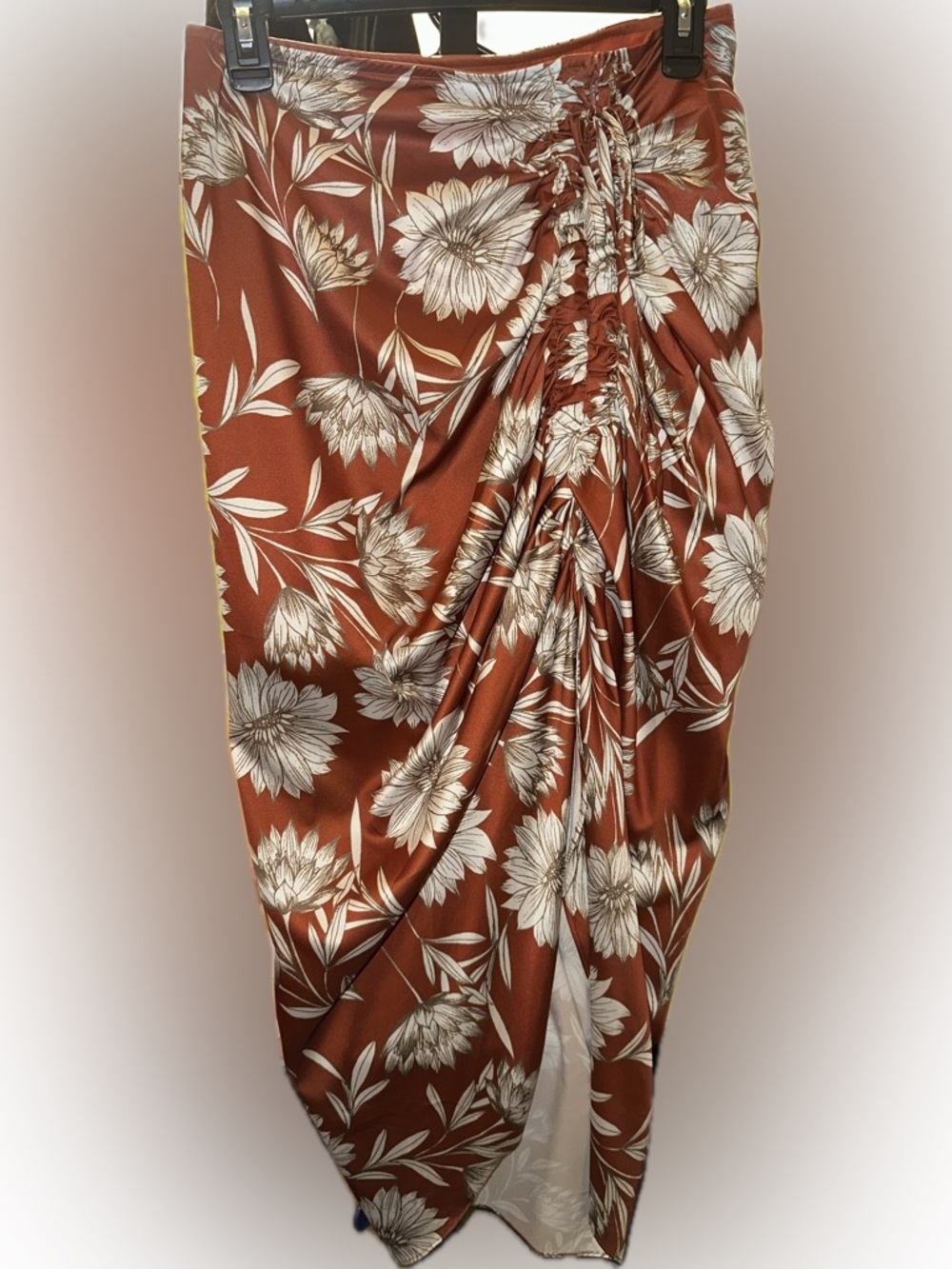 Ruched Floral skirt in Rust and Cream